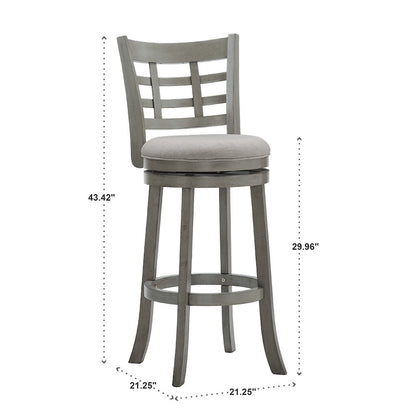 Antique Grey Finish Grey Linen Swivel Bar Height Chair (Window Back Design)