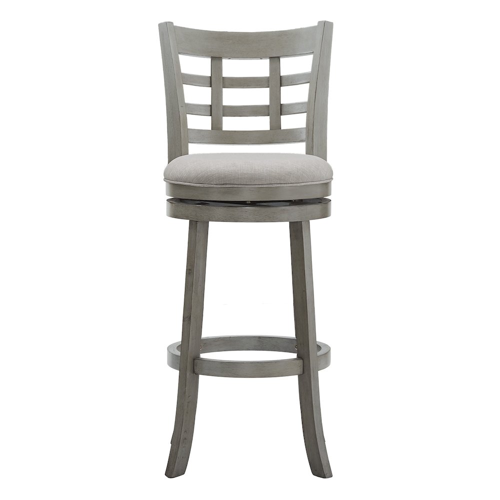 Antique Grey Finish Grey Linen Swivel Bar Height Chair (Window Back Design)