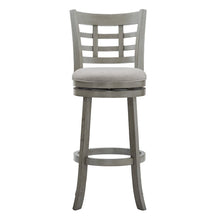 Antique Grey Finish Grey Linen Swivel Bar Height Chair (Window Back Design)