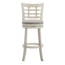 Antique White Finish Grey Linen Swivel Bar Height Chair (Window Back Design)