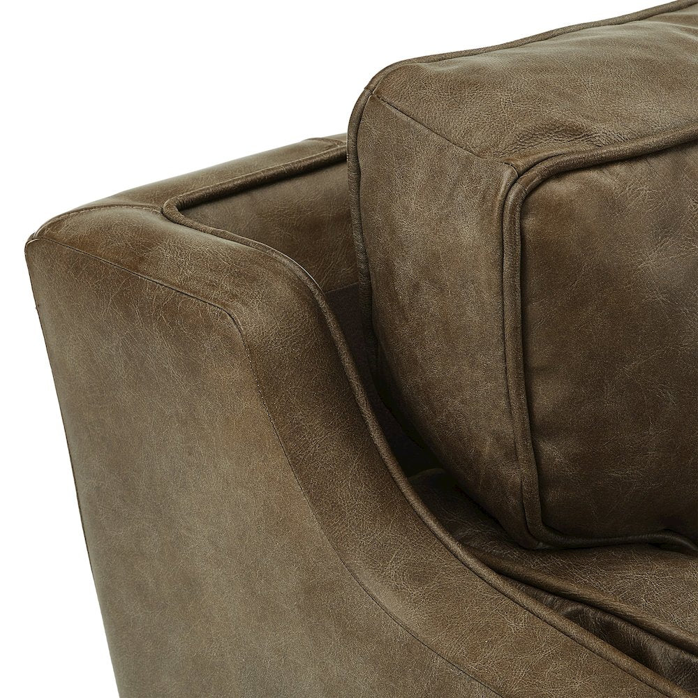 Dark Oak Finish Oxford Tan Leather Accent Chair
