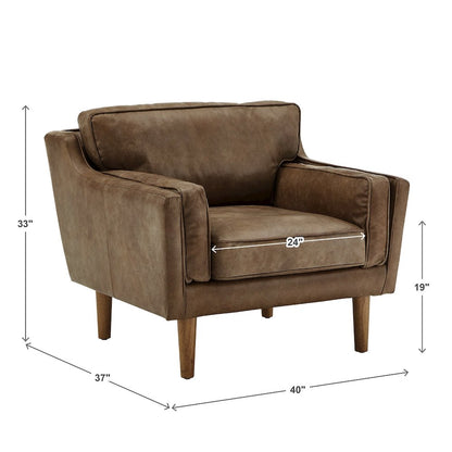 Dark Oak Finish Oxford Tan Leather Accent Chair