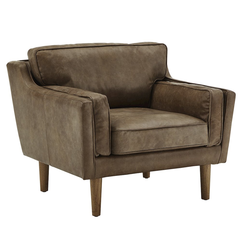 Dark Oak Finish Oxford Tan Leather Accent Chair