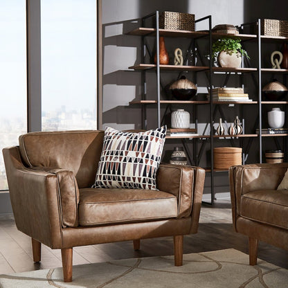 Dark Oak Finish Oxford Tan Leather Accent Chair