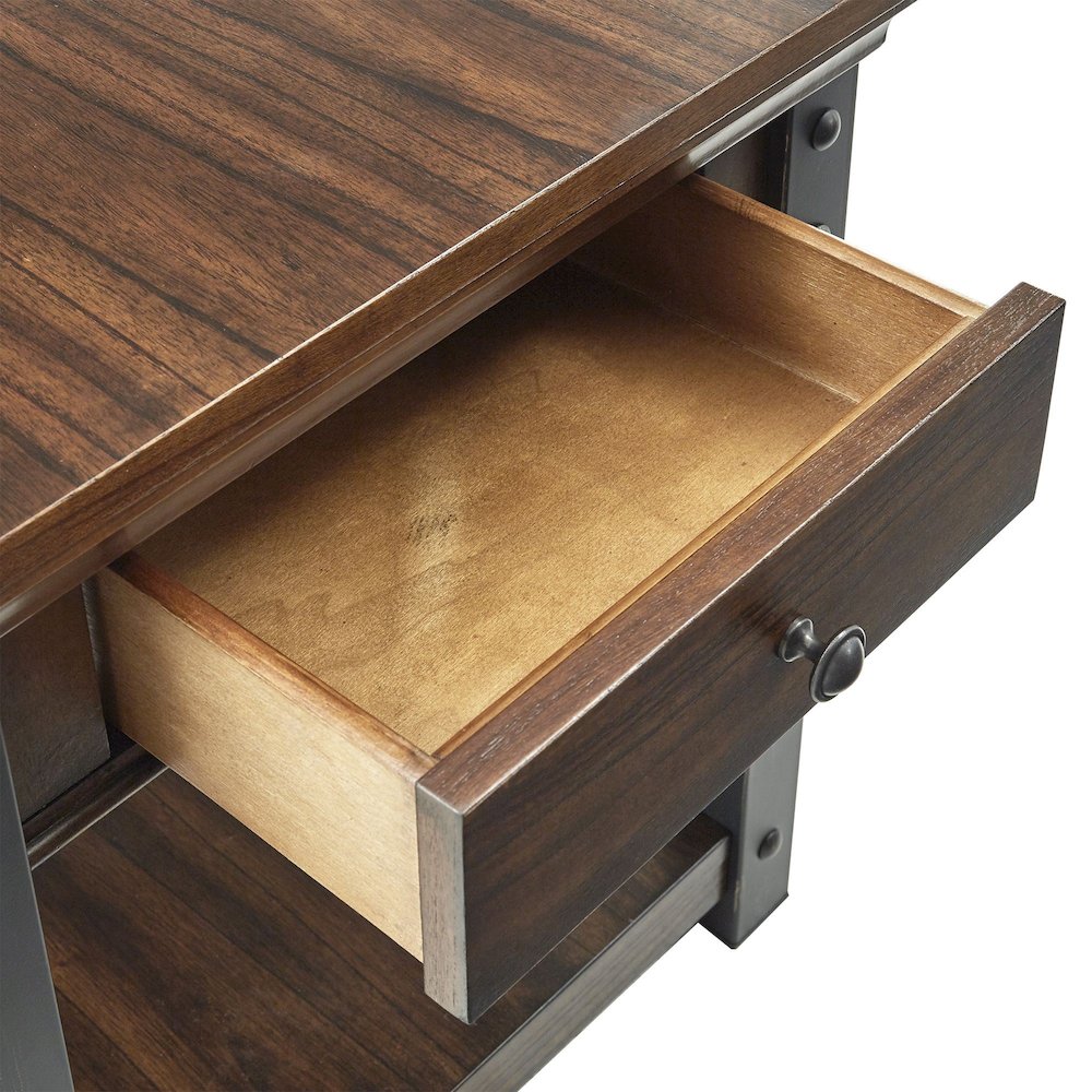 Dark Cherry Finish End Table With Power Outlet