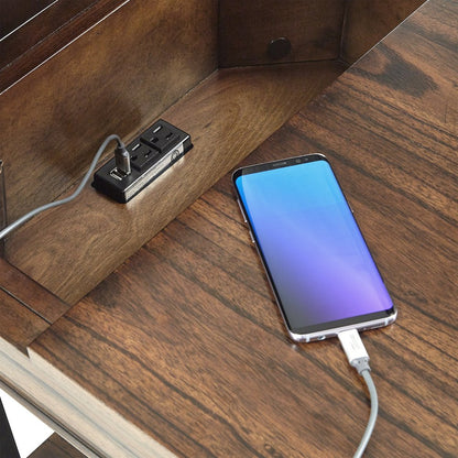Dark Cherry Finish End Table With Power Outlet