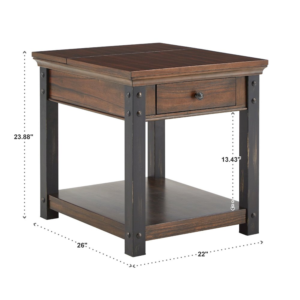 Dark Cherry Finish End Table With Power Outlet