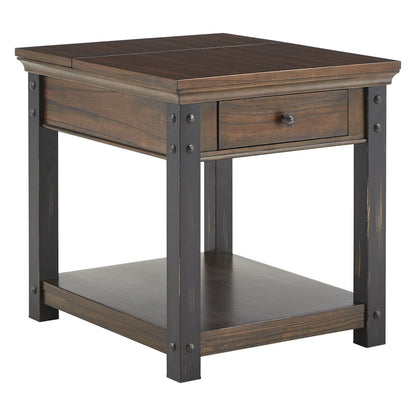 Dark Cherry Finish End Table With Power Outlet