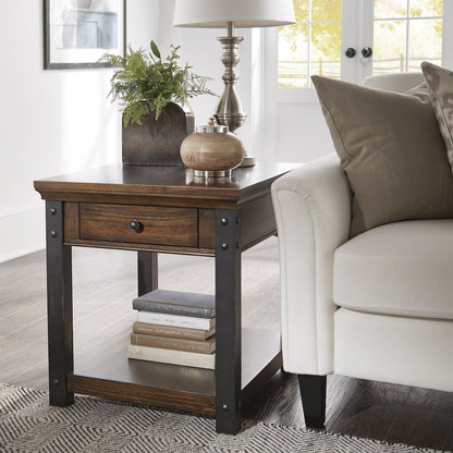 Dark Cherry Finish End Table With Power Outlet