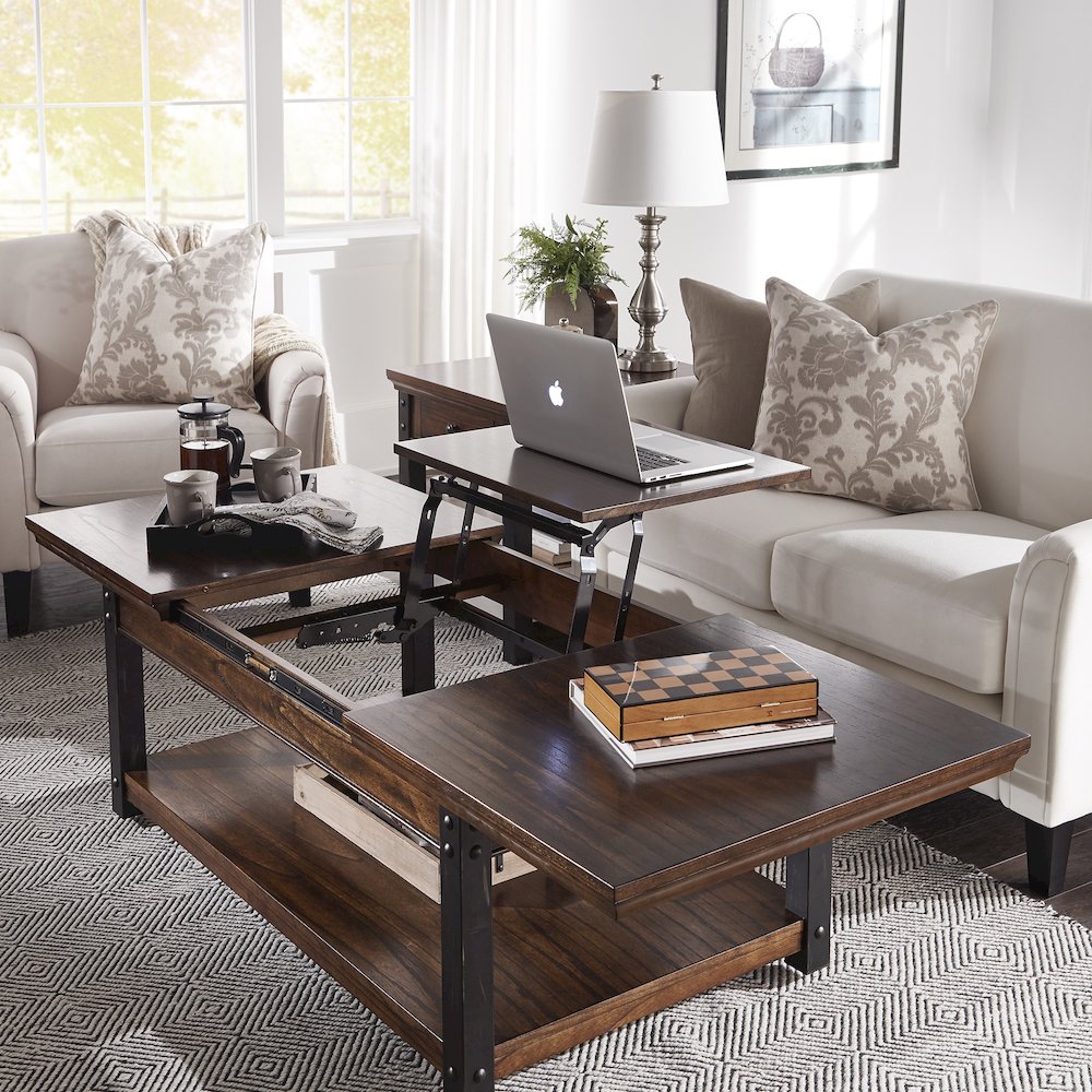 Dark Cherry Finish Lift-Top Coffee Table
