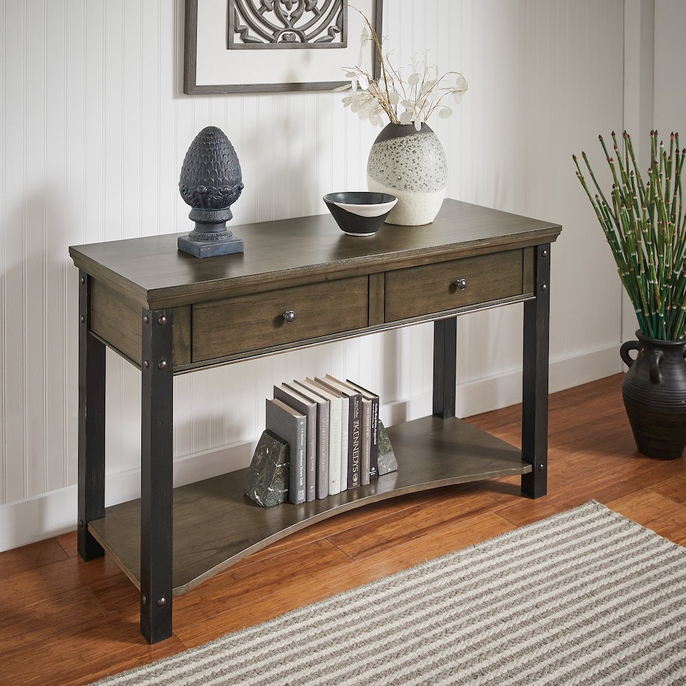Antique Grey Finish 2-Drawer Sofa Table