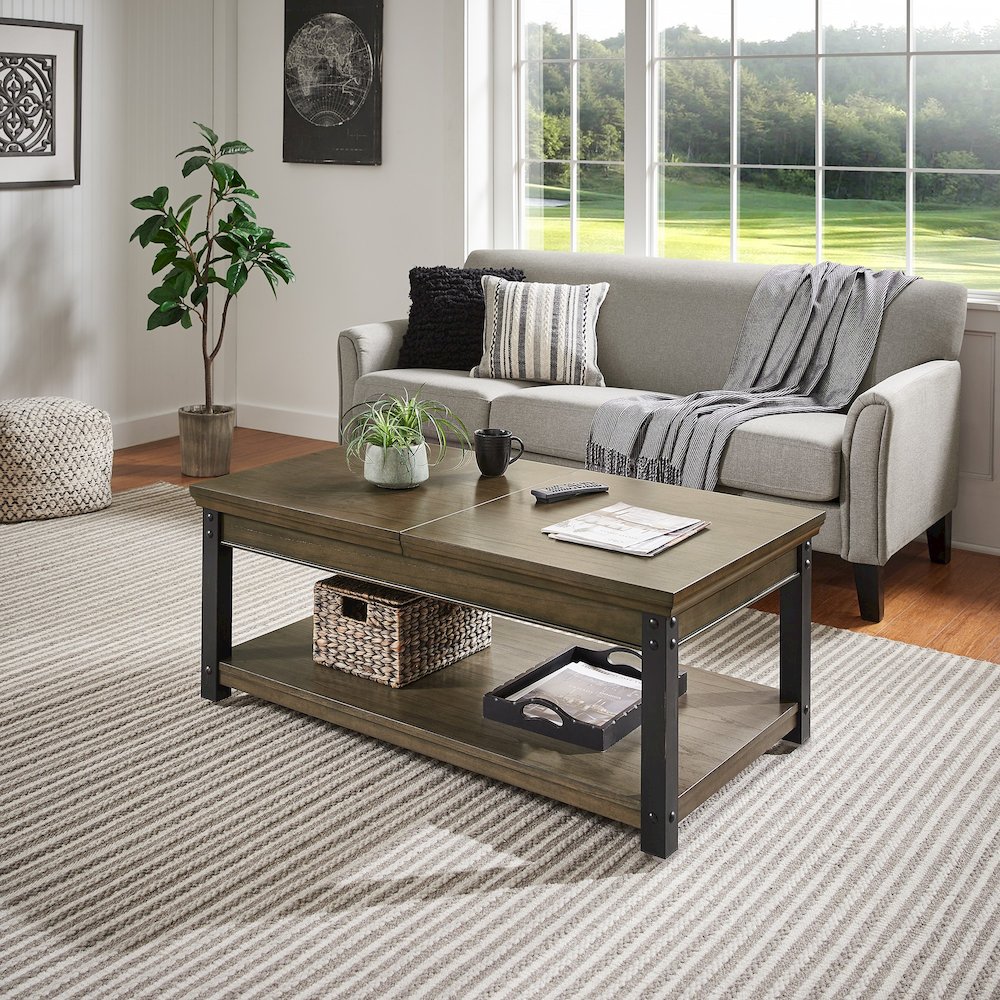 Antique Grey Finish Lift-Top Coffee Table