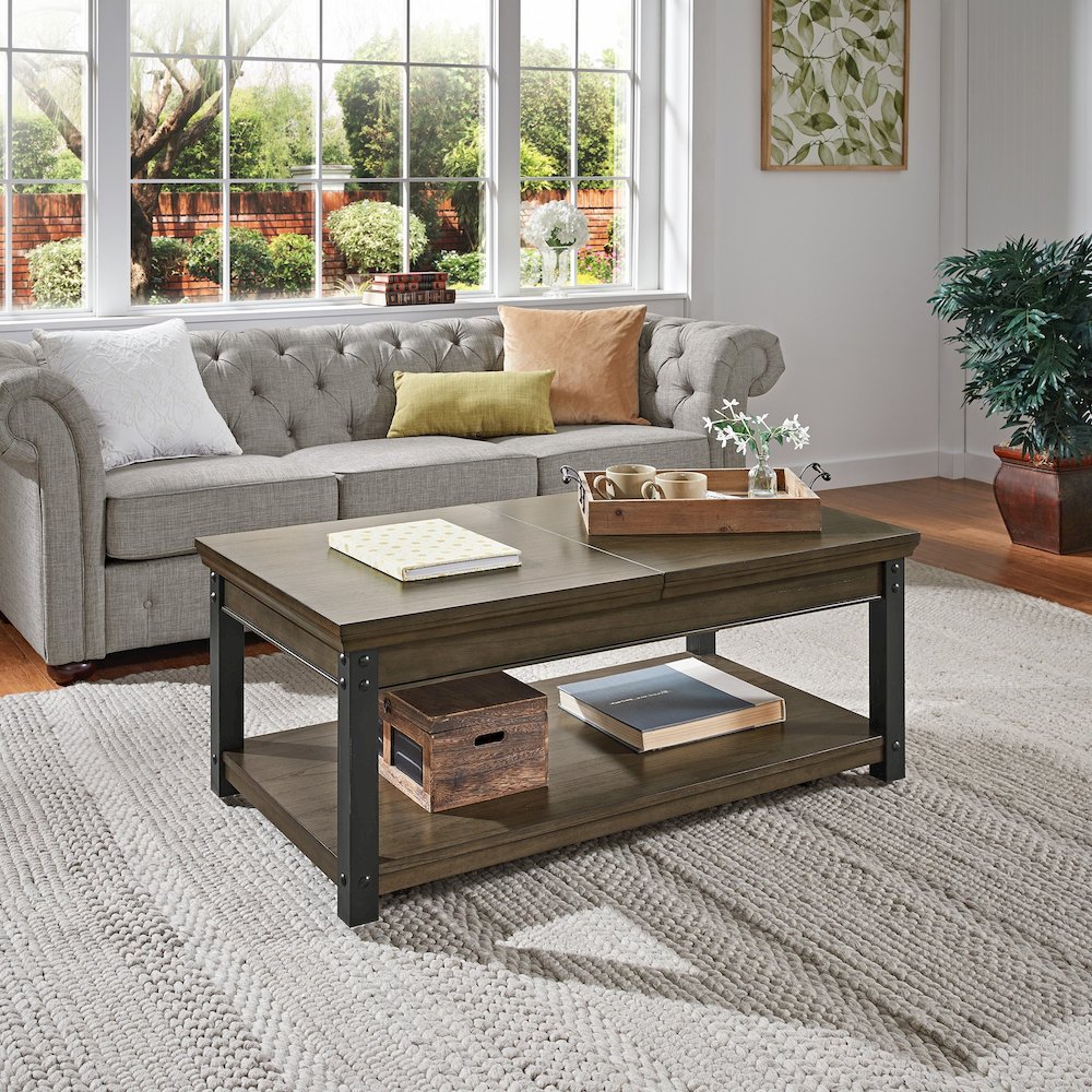 Antique Grey Finish Lift-Top Coffee Table