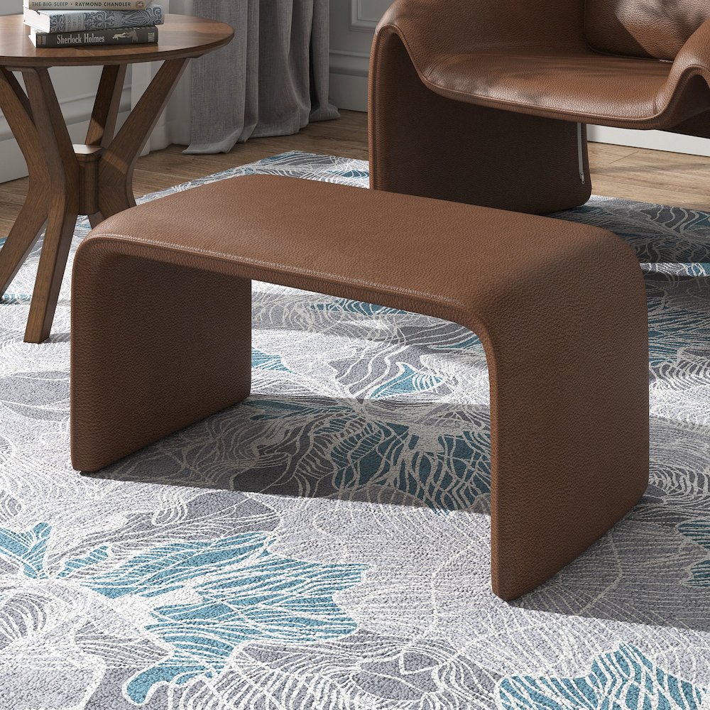 Brown Faux Leather Ottoman