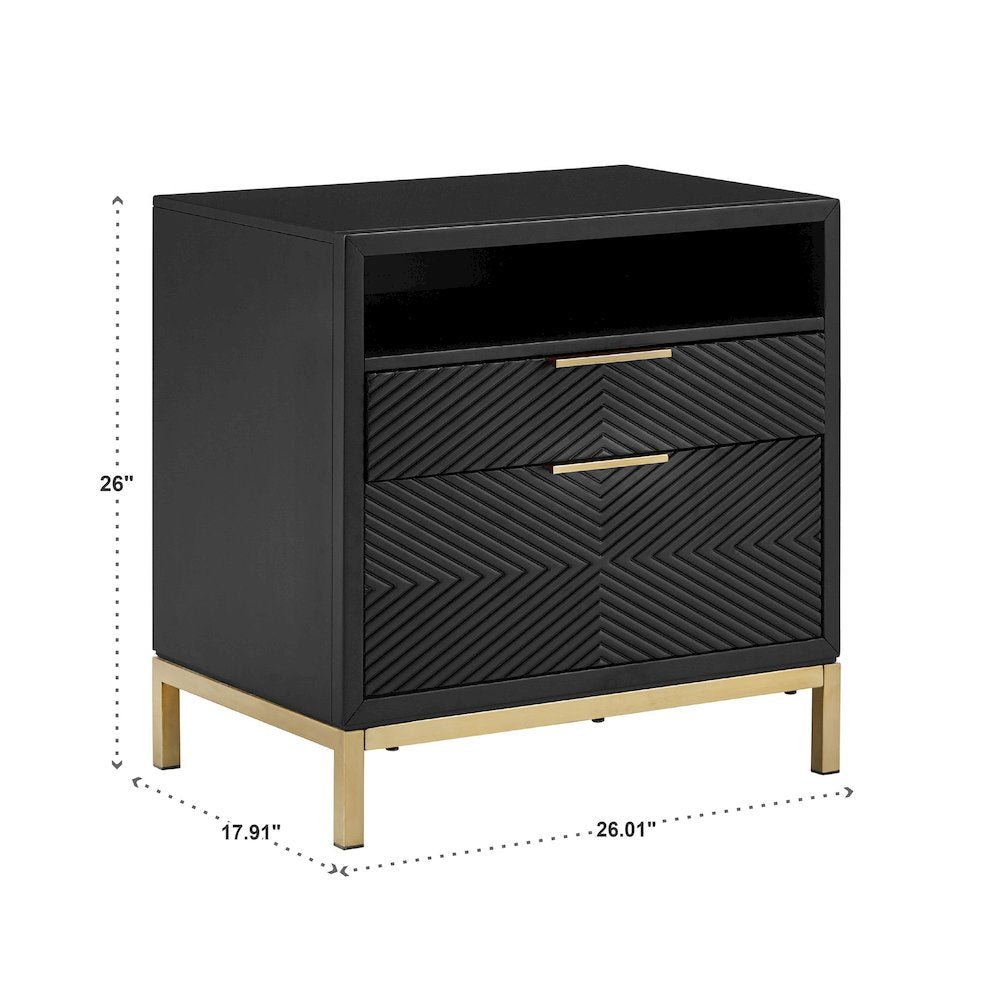Black Finish Nightstand With Power Strip