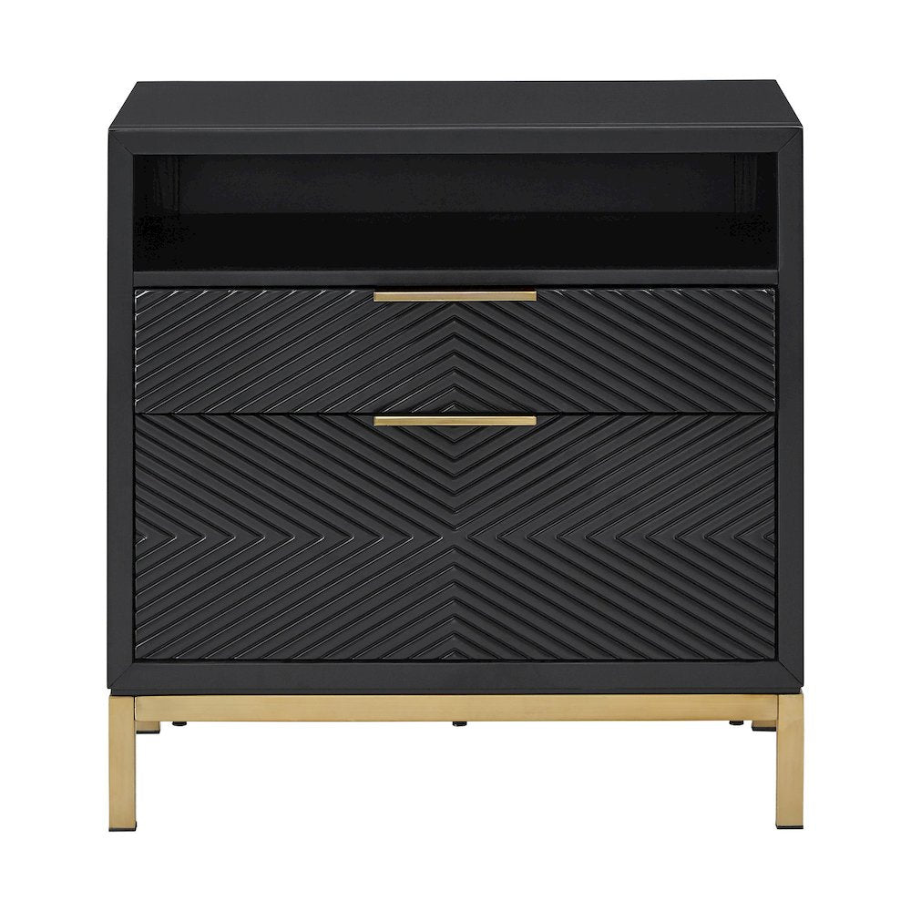 Black Finish Nightstand With Power Strip