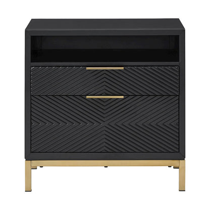Black Finish Nightstand With Power Strip