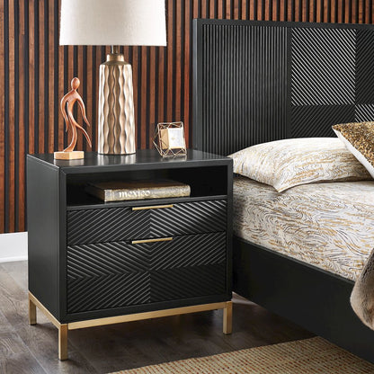 Black Finish Nightstand With Power Strip