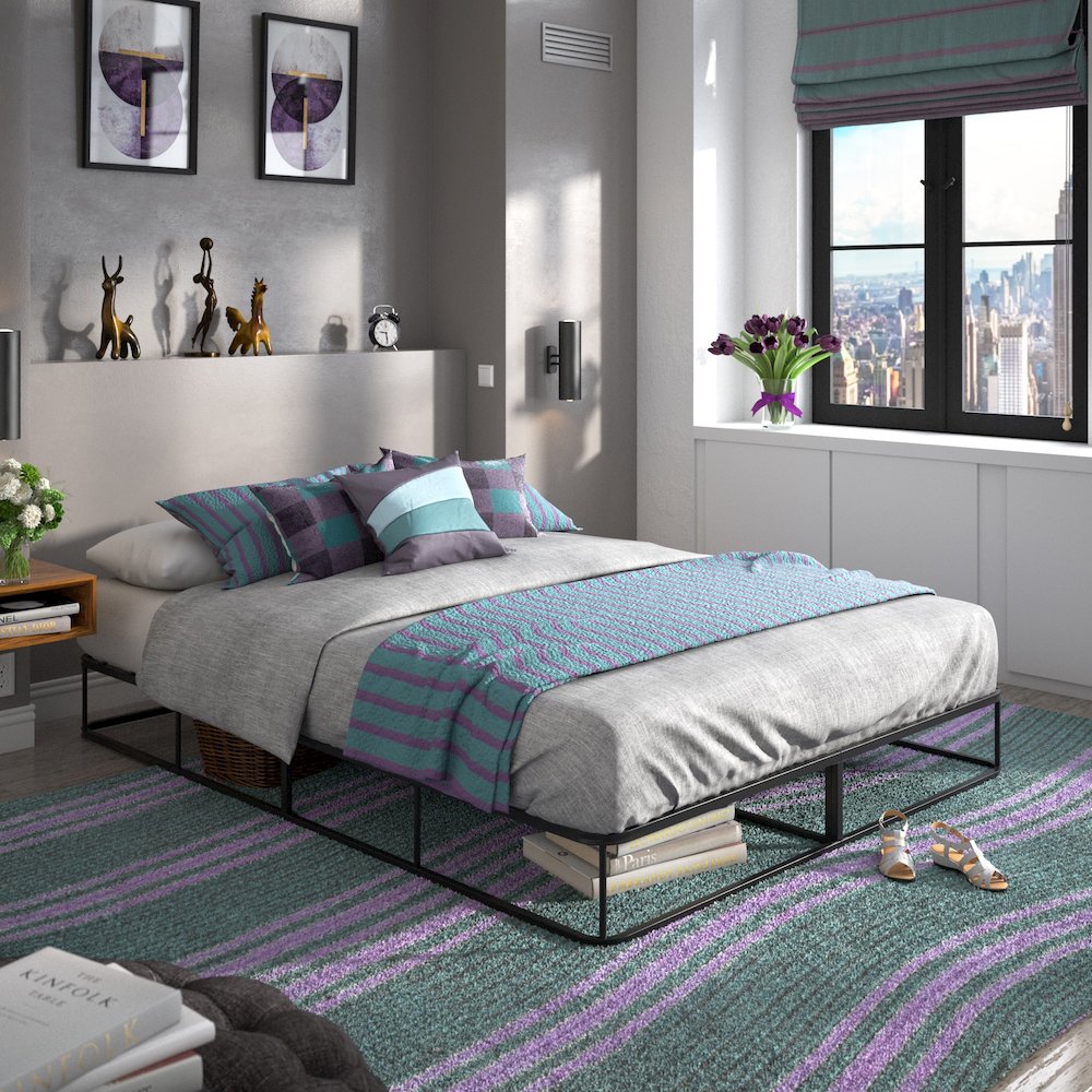 Black Finish Metal Full Bed Frame