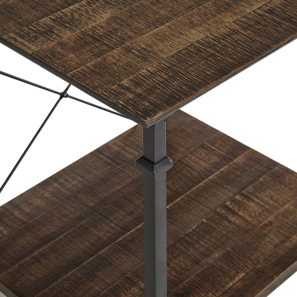Brown Finish Metal Supports X-Frame End Table
