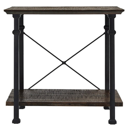 Brown Finish Metal Supports X-Frame End Table