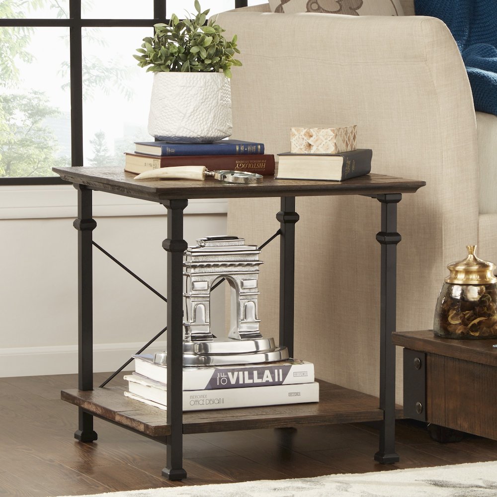 Brown Finish Metal Supports X-Frame End Table