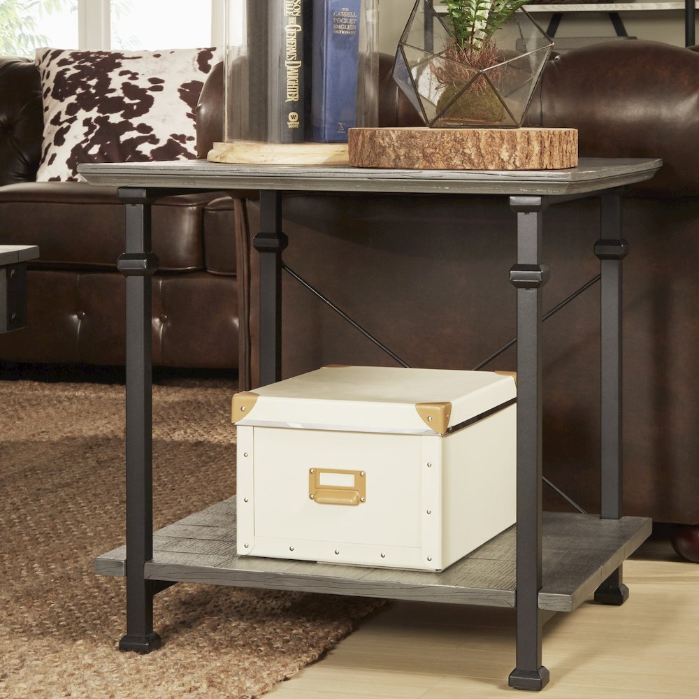 Grey Finish Metal Supports X-Frame End Table