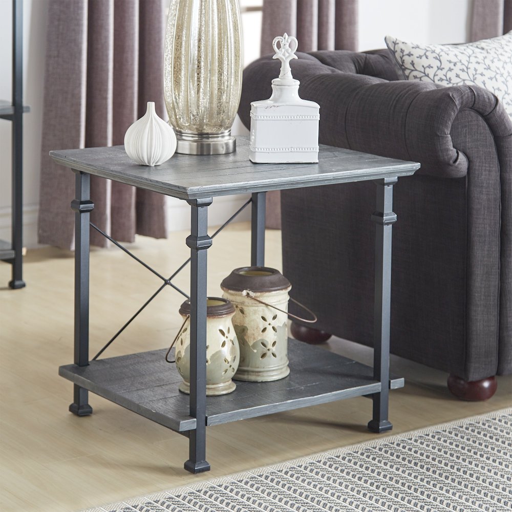 Grey Finish Metal Supports X-Frame End Table