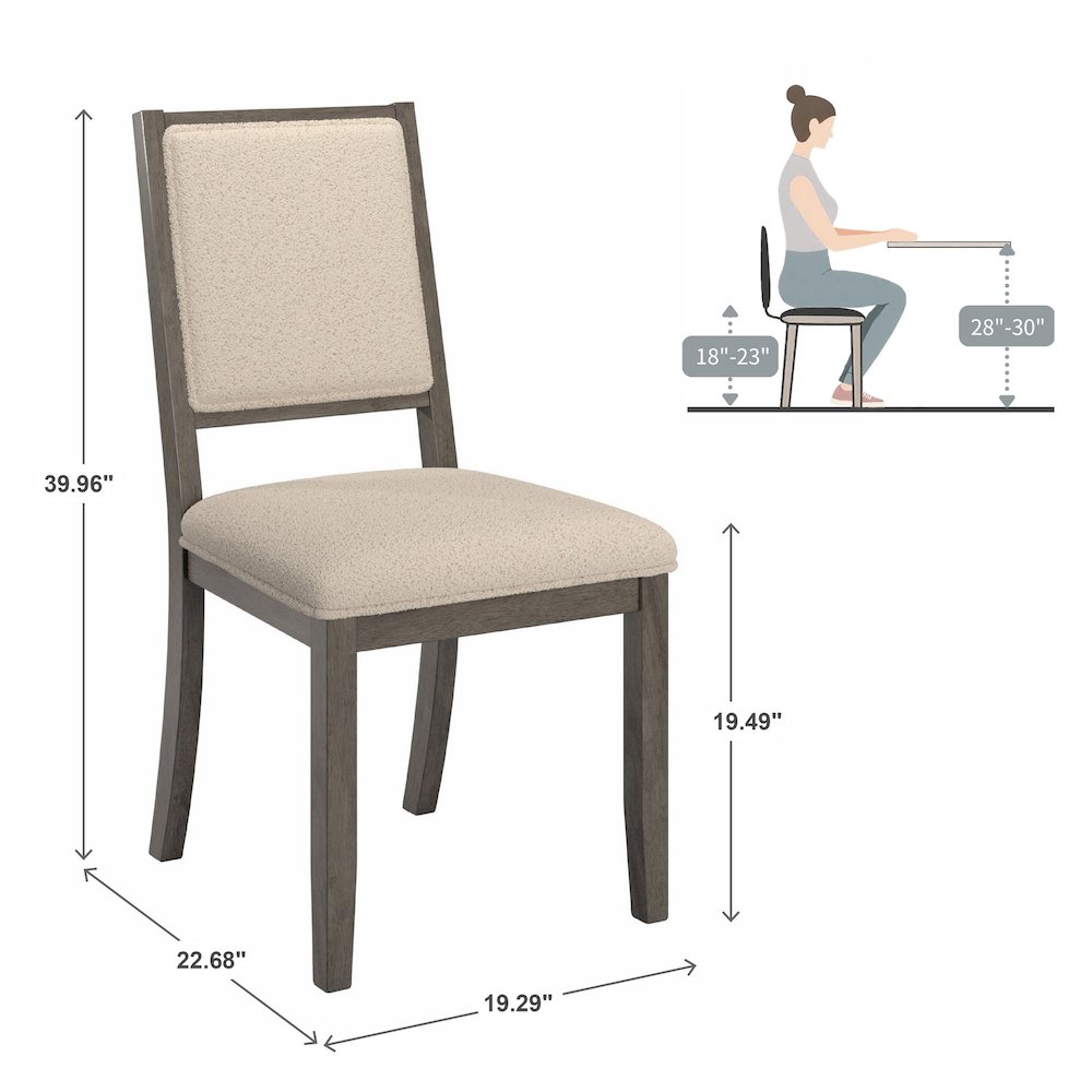Set of 2, Grey Finish Cream Boucle Dining Chair