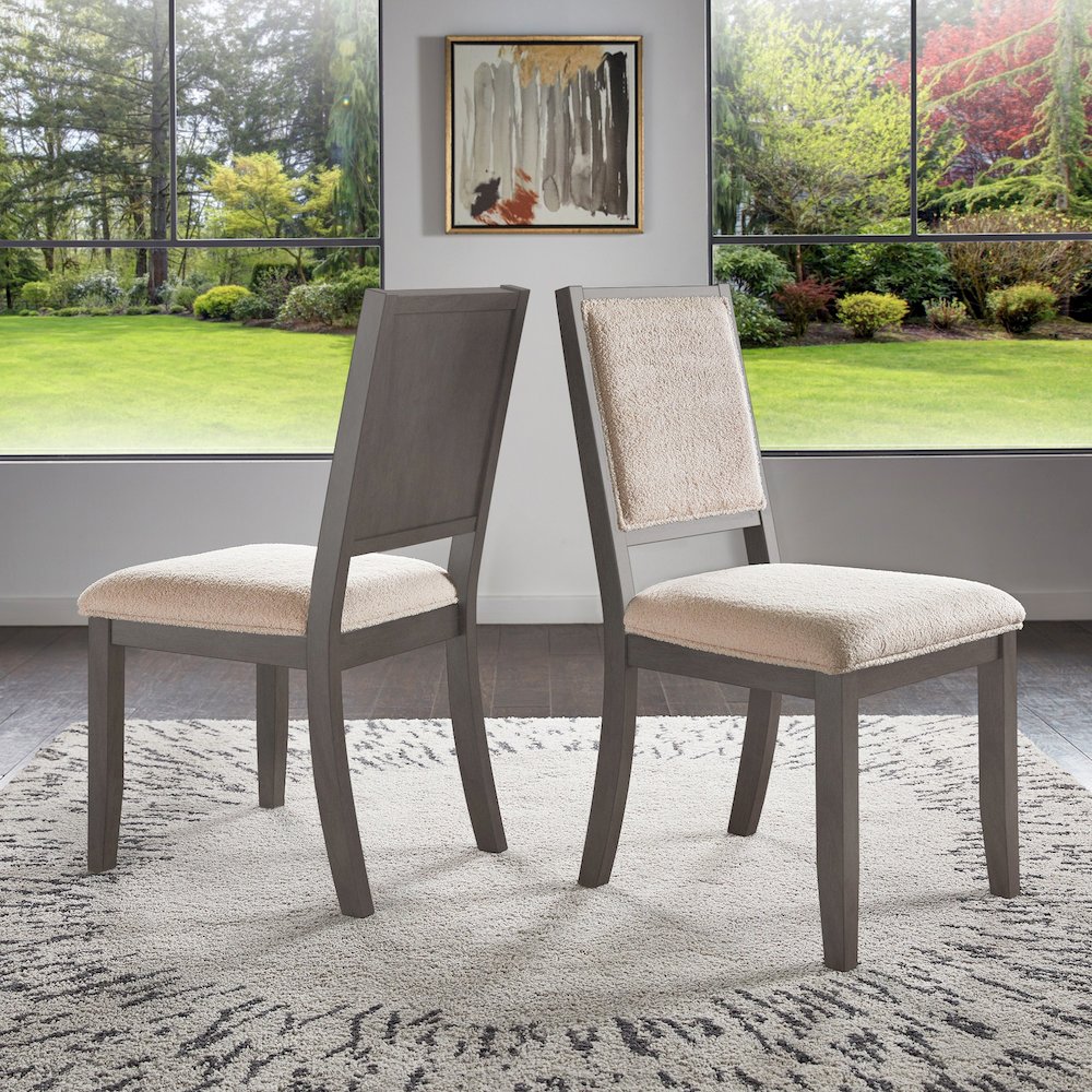 Set of 2, Grey Finish Cream Boucle Dining Chair
