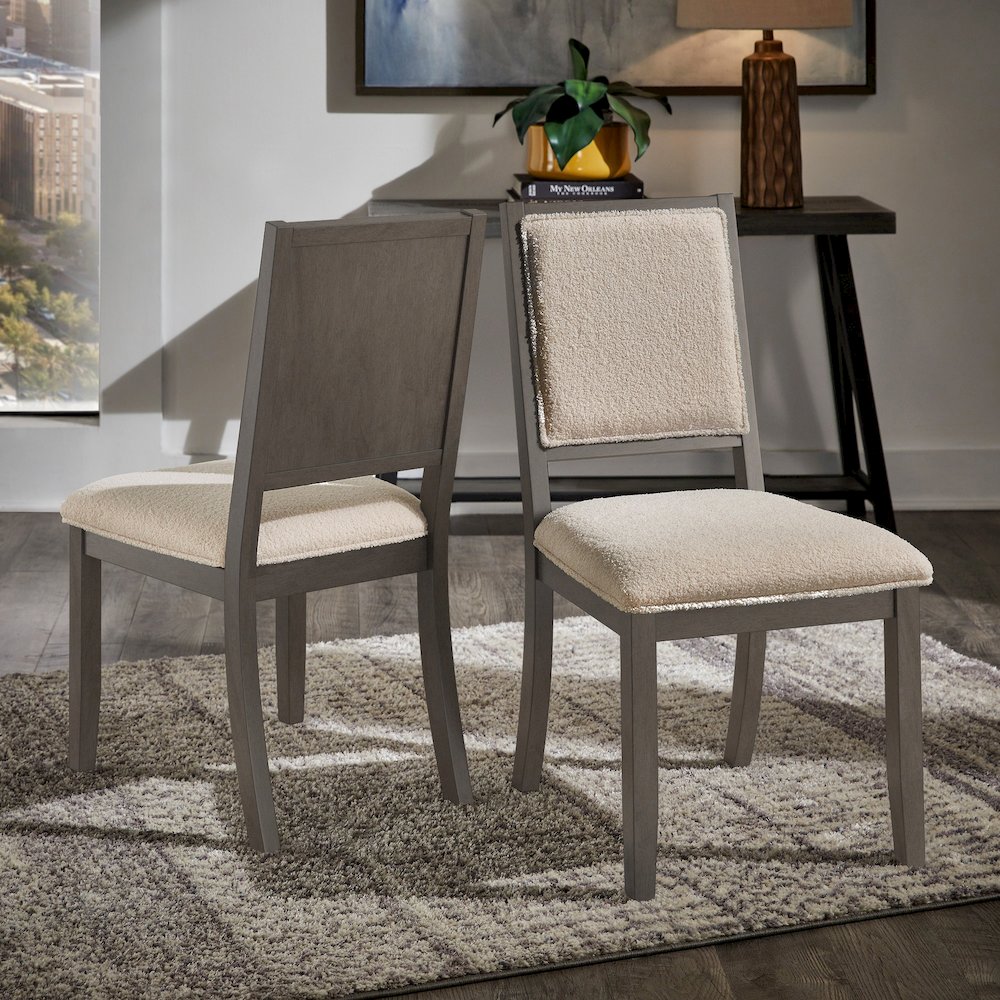 Set of 2, Grey Finish Cream Boucle Dining Chair