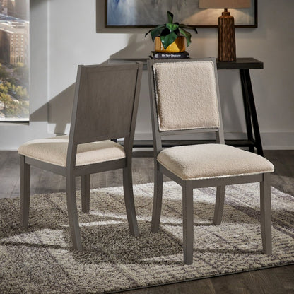 Set of 2, Grey Finish Cream Boucle Dining Chair
