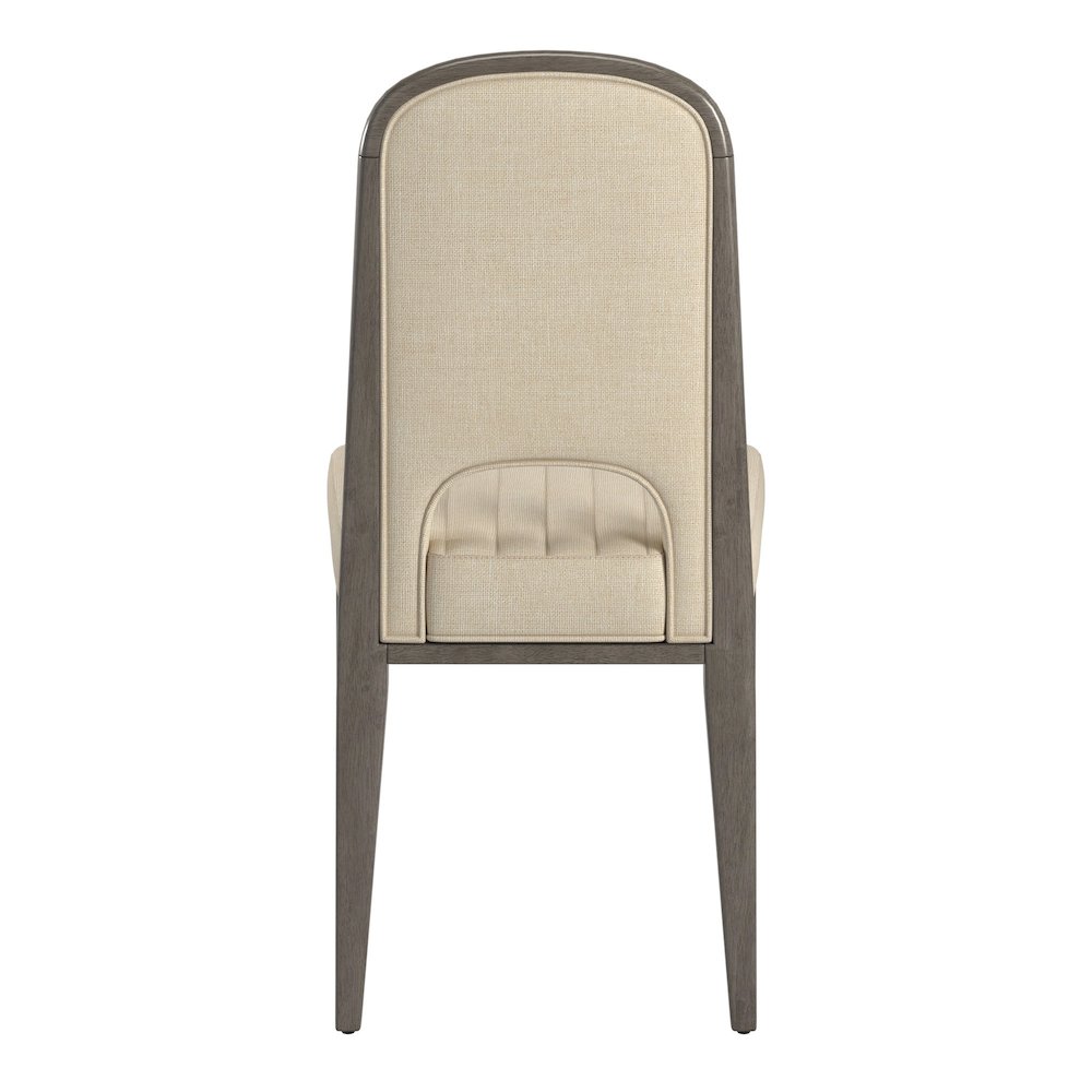 Set of 2, Grey Finish Cream Fabric Channel Stitching Dining Chair