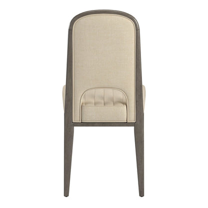 Set of 2, Grey Finish Cream Fabric Channel Stitching Dining Chair