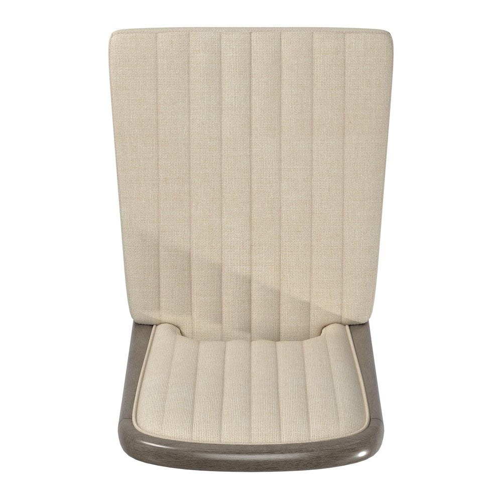 Set of 2, Grey Finish Cream Fabric Channel Stitching Dining Chair