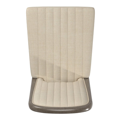 Set of 2, Grey Finish Cream Fabric Channel Stitching Dining Chair