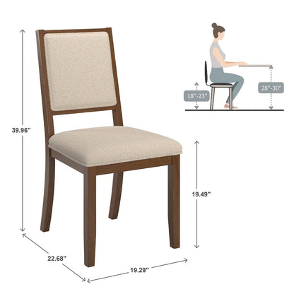 Set of 2, Walnut Finish Cream Boucle Dining Chair