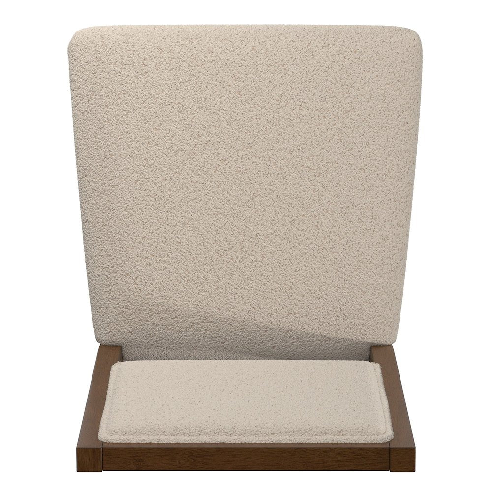 Set of 2, Walnut Finish Cream Boucle Dining Chair