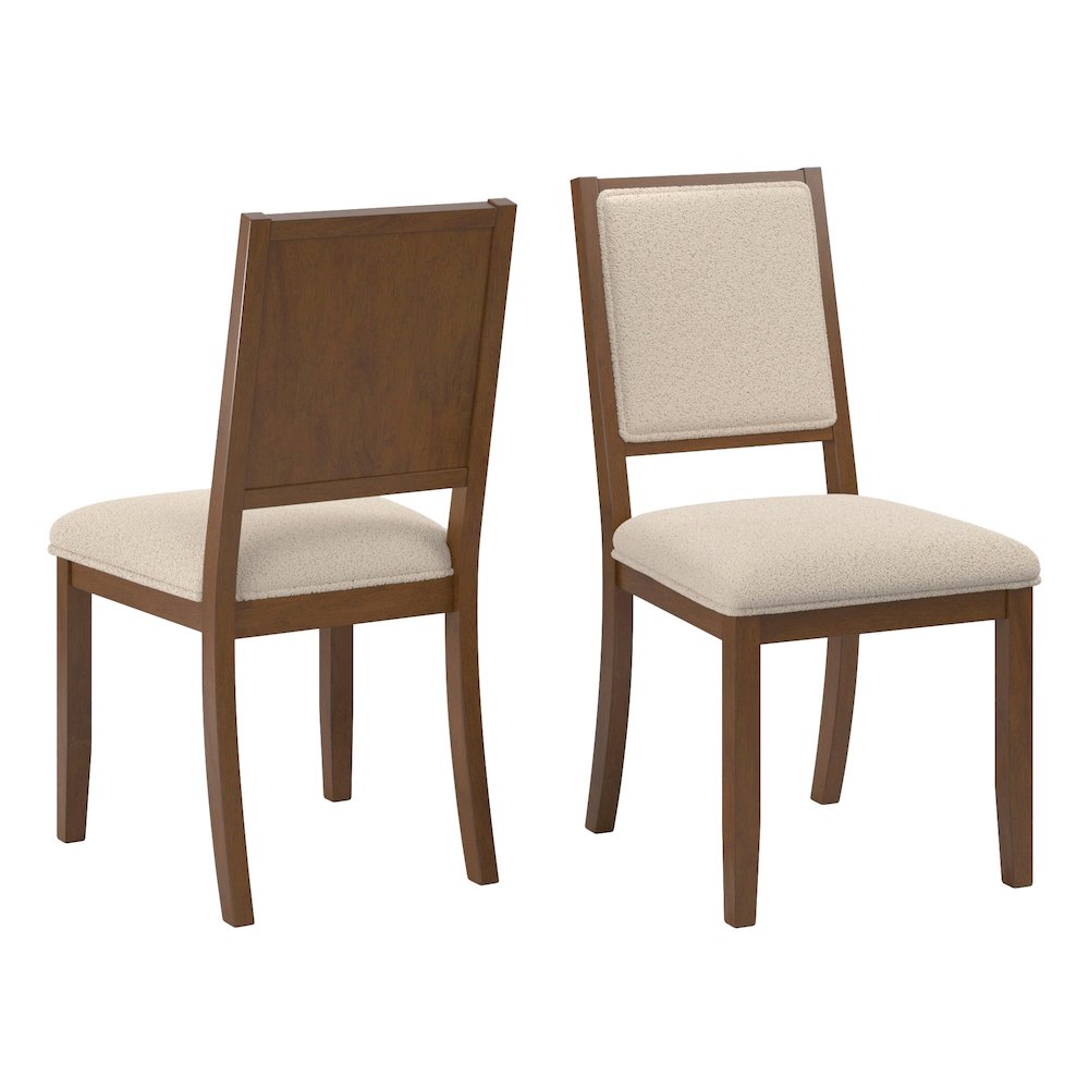 Set of 2, Walnut Finish Cream Boucle Dining Chair