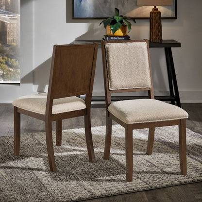 Set of 2, Walnut Finish Cream Boucle Dining Chair