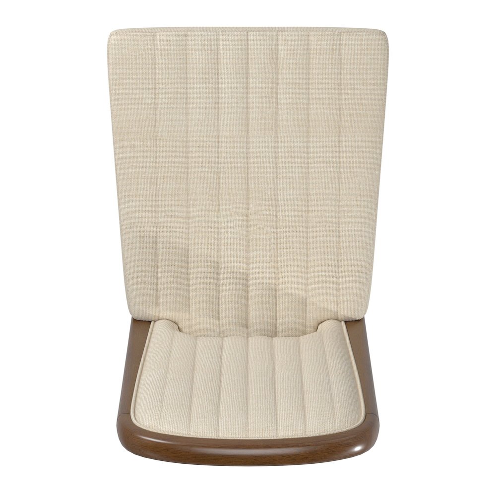 Set of 2, Walnut Finish Cream Fabric Channel Stitching Dining Chair