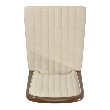 Set of 2, Walnut Finish Cream Fabric Channel Stitching Dining Chair