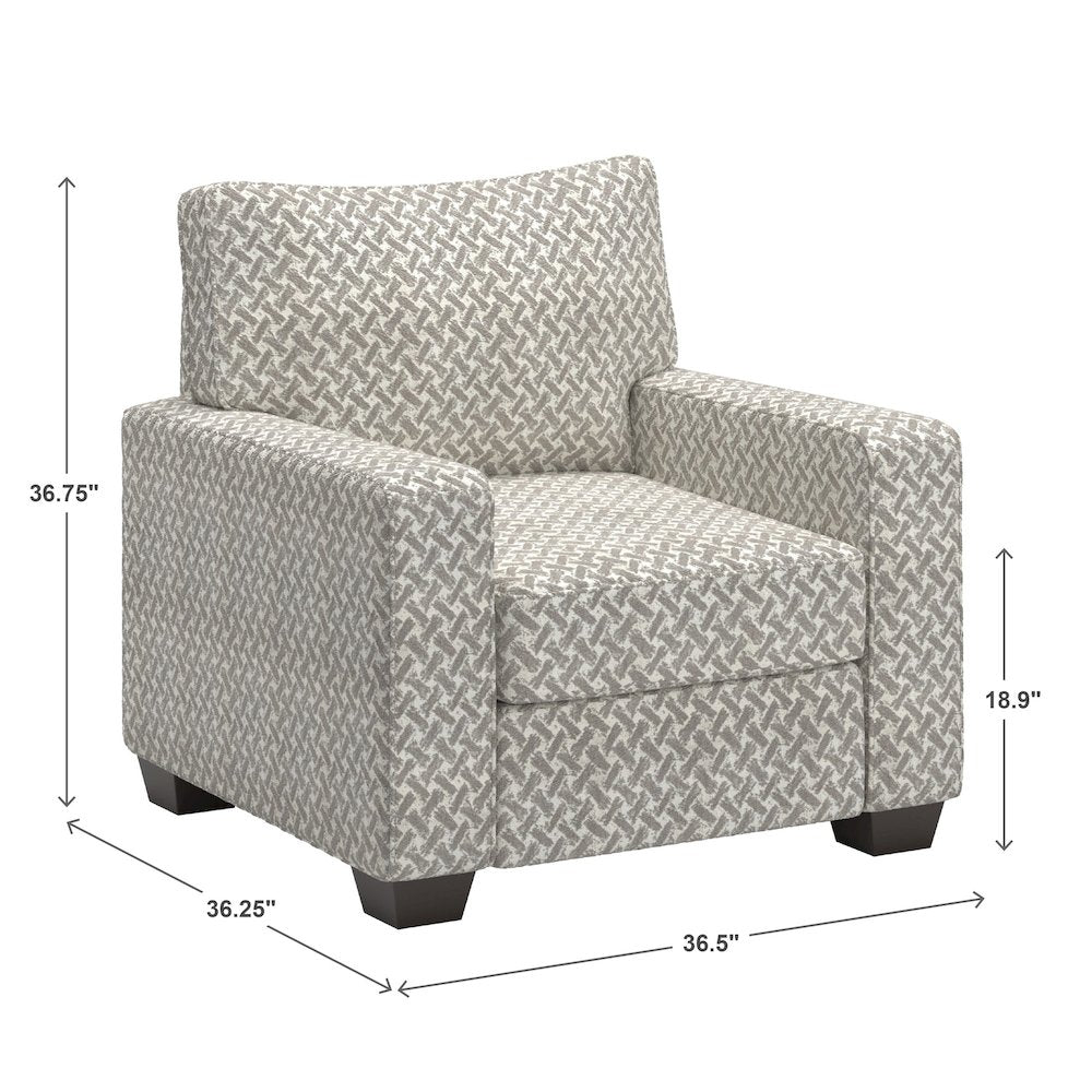 Espresso Finish White & Grey Herringbone Pattern Fabric Chair