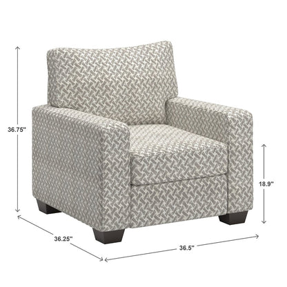 Espresso Finish White & Grey Herringbone Pattern Fabric Chair