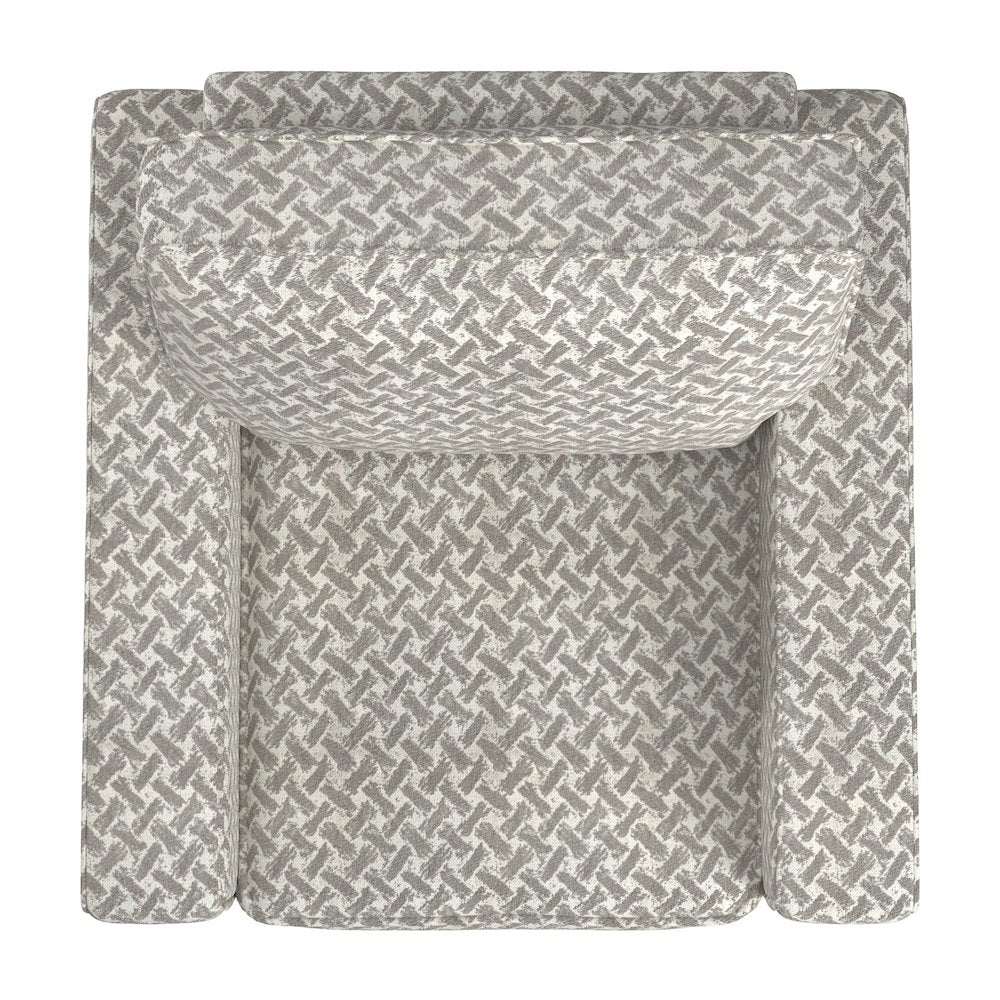 Espresso Finish White & Grey Herringbone Pattern Fabric Chair