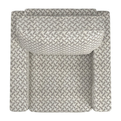 Espresso Finish White & Grey Herringbone Pattern Fabric Chair