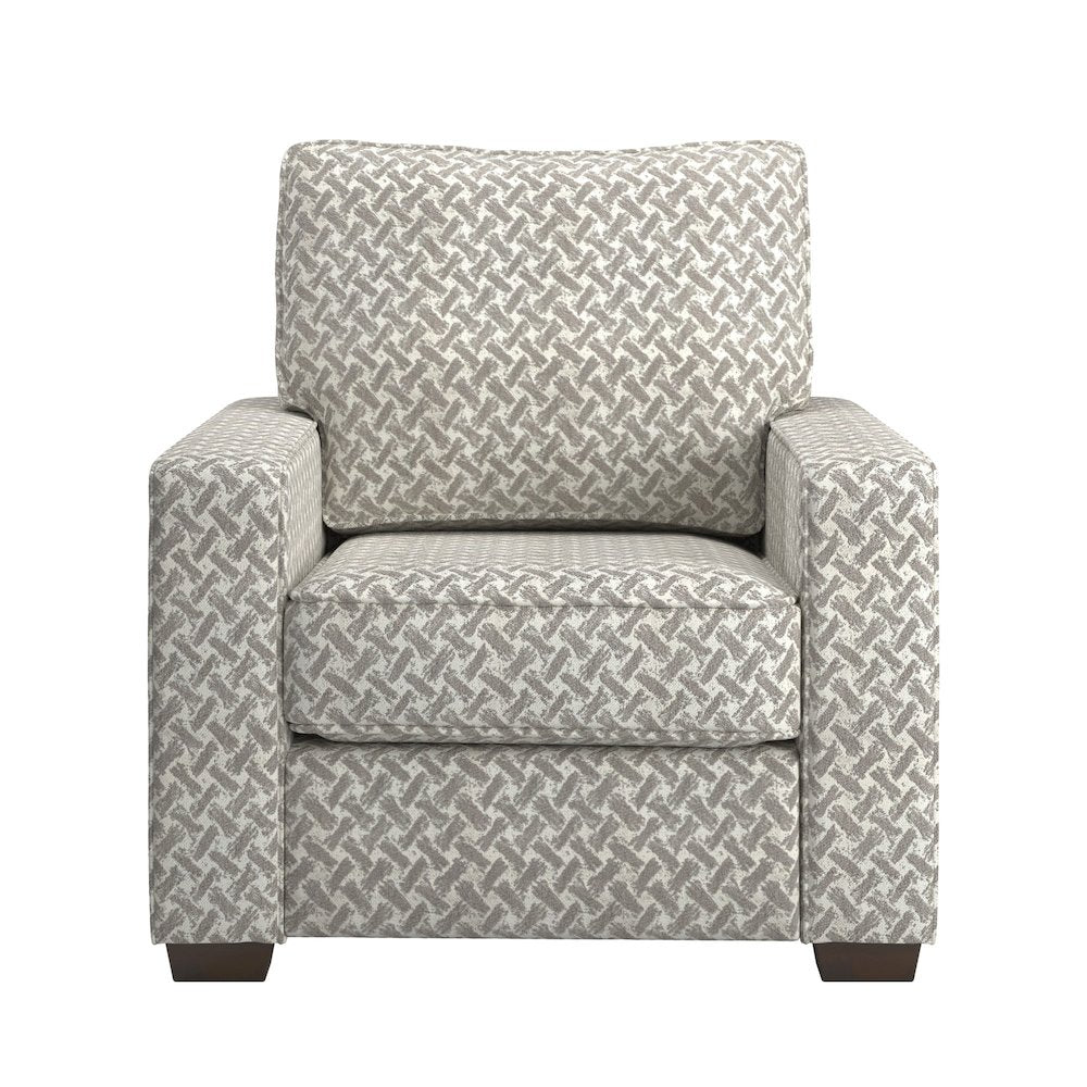 Espresso Finish White & Grey Herringbone Pattern Fabric Chair