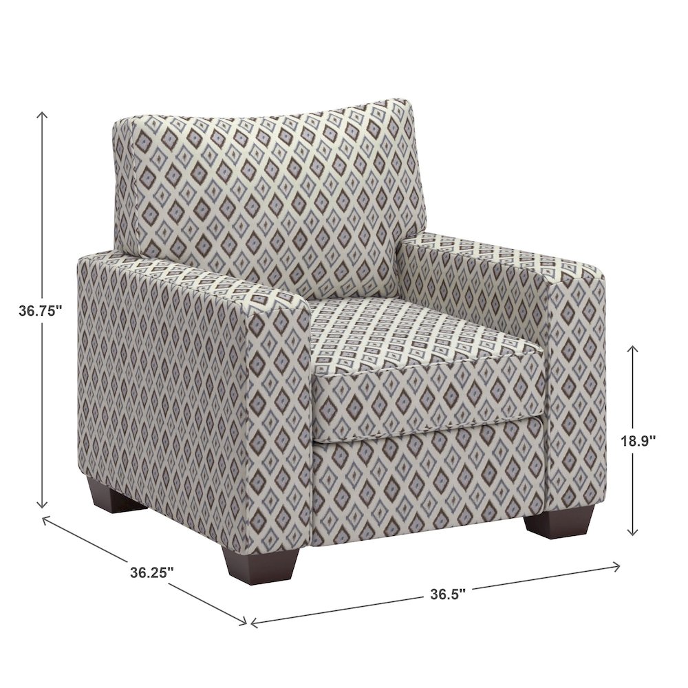 Espresso Finish Brown & Blue Diamond Pattern Fabric Chair