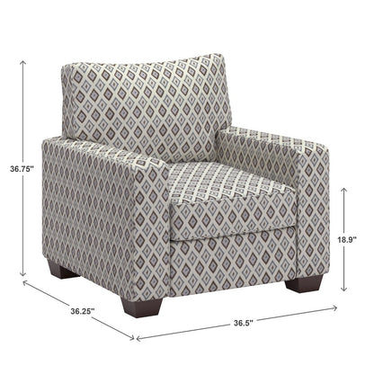 Espresso Finish Brown & Blue Diamond Pattern Fabric Chair