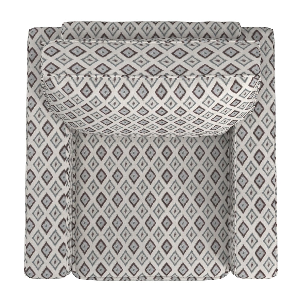 Espresso Finish Brown & Blue Diamond Pattern Fabric Chair
